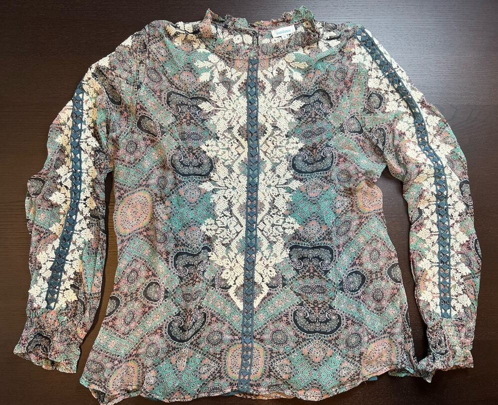 Anthropologie Sundance Women’s Sz Medium Embroidered Paisley Boho Top Blouse